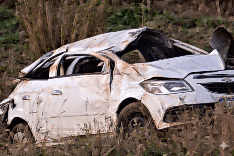 Mulher morre e homem fica gravemente ferido após capotamento na PR-489