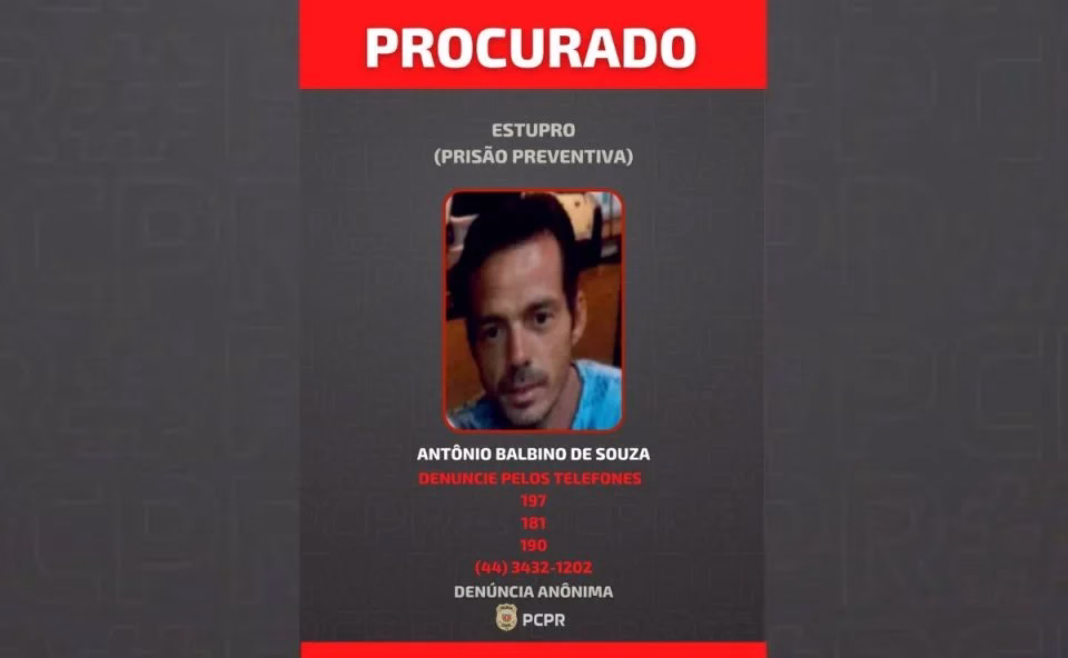 Polícia Civil divulga foto de investigado por estupro de adolescente em Nova Londrina
